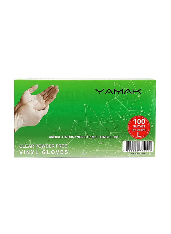 

Yamak Powderfree Vinyl Gloves, Large, 100-Piece