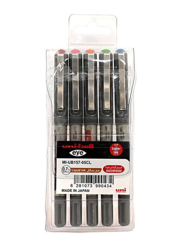 

Uniball 5-Piece Water Resistant Liquid Ink Eye Fine Pen, Multicolour