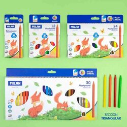 Milan Triangular Crayons 3 Fluo & 2 Metal Colours, 24 Pieces, Multicolour