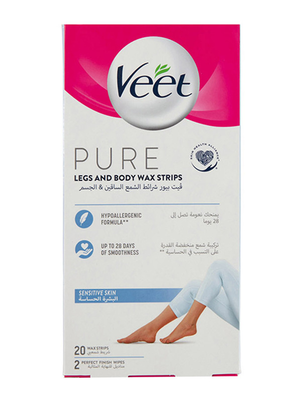 Veet Pure Legs and Body Wax Strips, 20 Strips