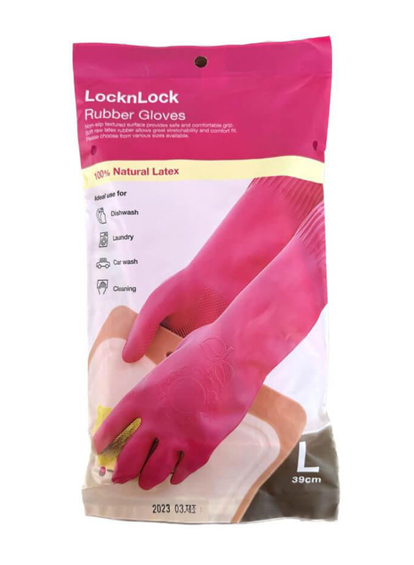 Locknlock 39cm Natural Latex Rubber Gloves, Pink, Large