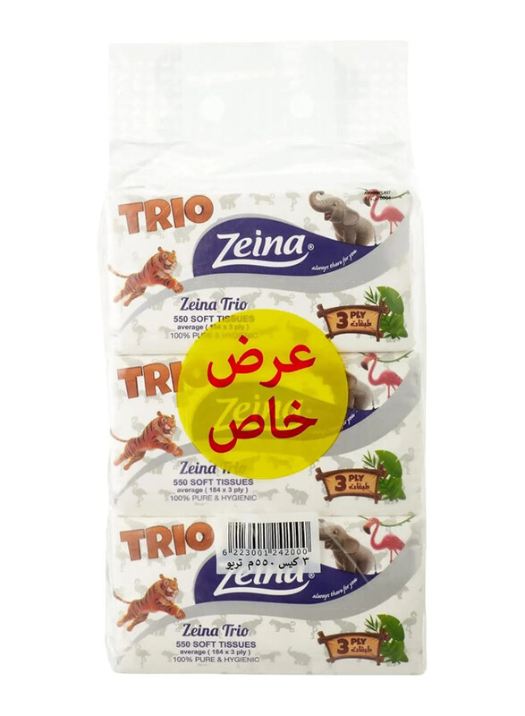 Zeina Trio Facial Tissue 3-Ply, 3 x 184 Sheets