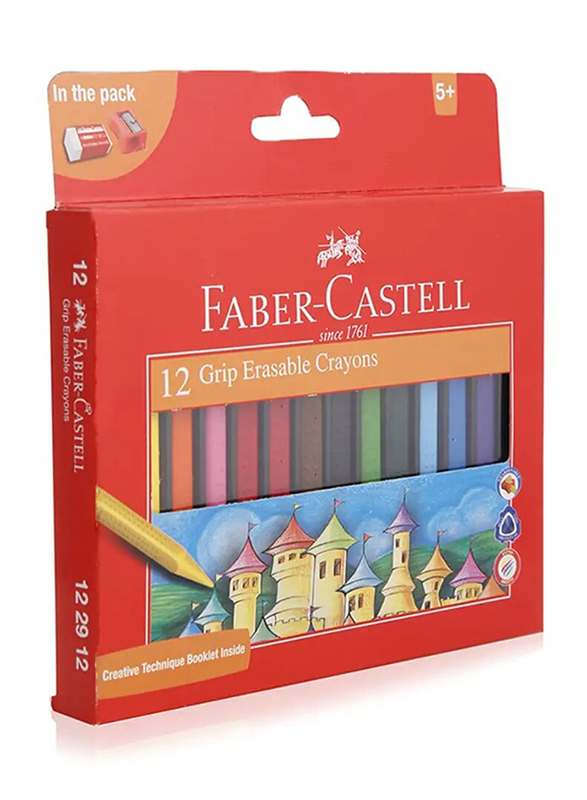 Faber-Castell Grip Erasable Crayons, 12 Pieces