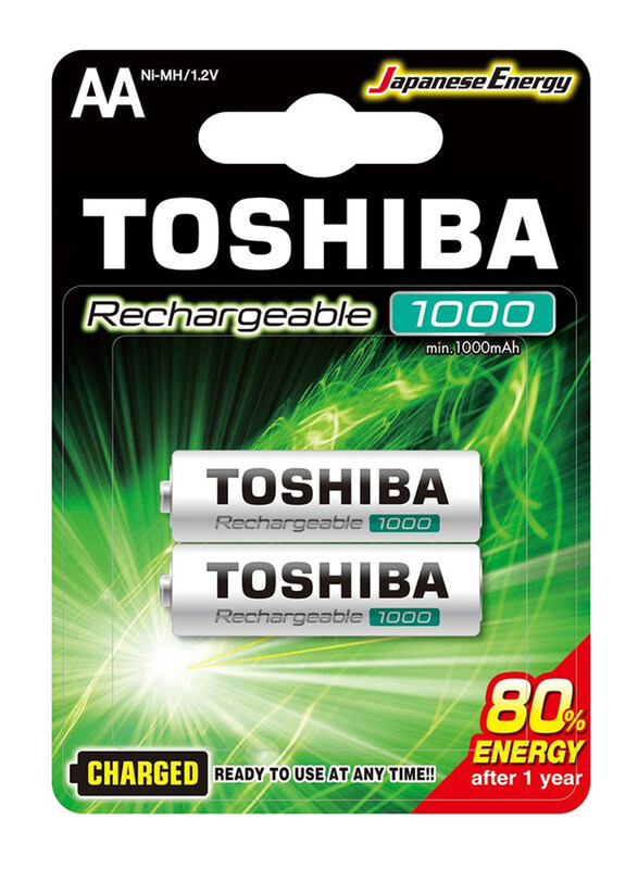 

Toshiba 1000mAh Rechargeable AA Battery, 2 Pieces, Silver