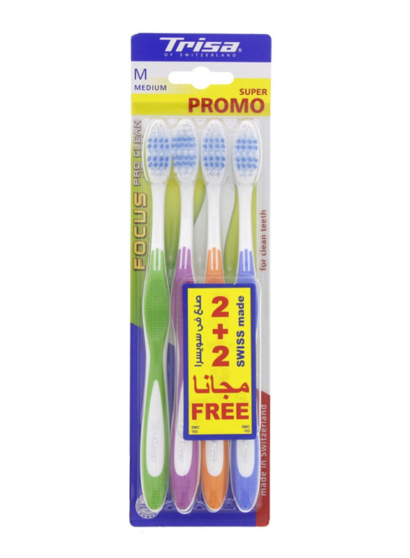 Trisa Focus Toothbrush, Medium, 4-Piece