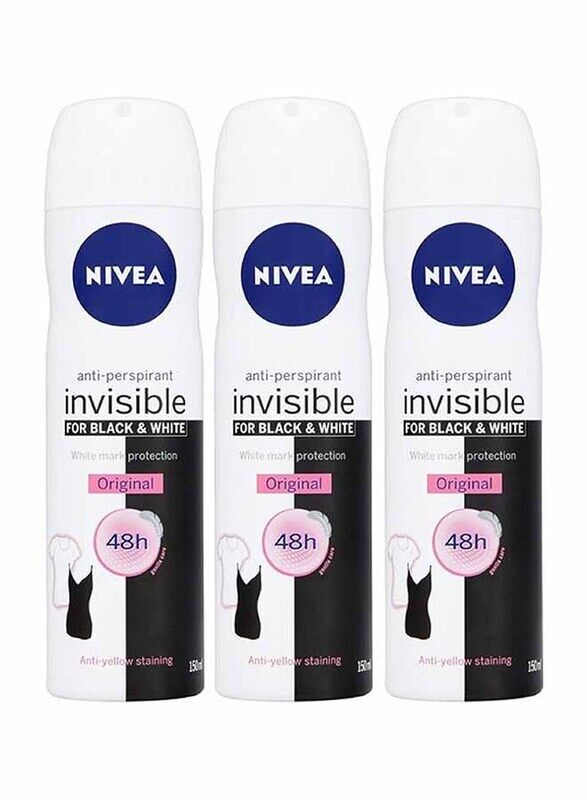 

Nivea 48H Black & White Anti Perpirant Spray Invisible for Women, 150ml, 3 Pieces