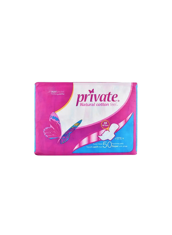 Private Triofold Feminine Super Wings Sanitary Pads, 50 Pieces