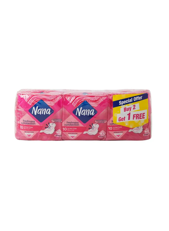 Nana Freshness & Protection Ultra Thin Regular Normal Wings, 3 x 10 Sheets