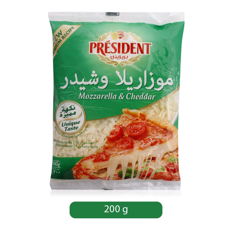 

President Mozzarella & Cheddar Shredded Cheese, 200 g
