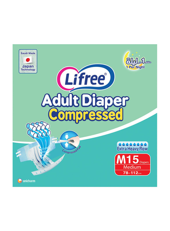 Lifree Adult Diapers Tape, Size Medium, 15 Count