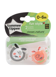 Tommee Tippee Closer To Nature Fun Style Soothers, 2 Pieces, 0-6 Months, Multicolour