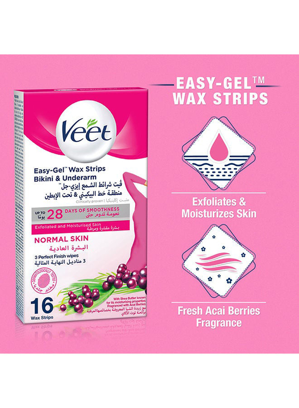 Veet Easy Gel Wax Strips for Normal Skin, 16 Strips