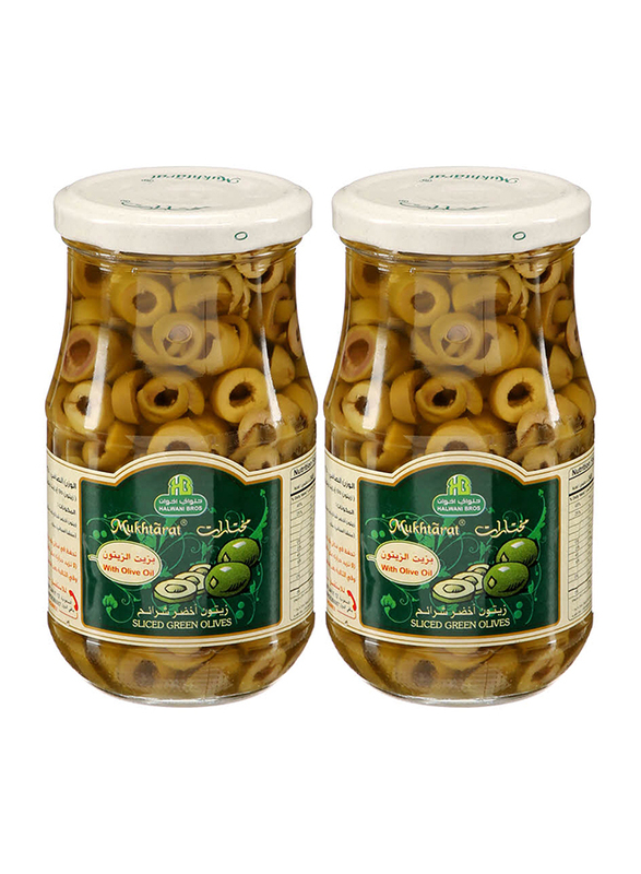 Halwani Sliced Grn Olives with Chilly, 2 x 325g