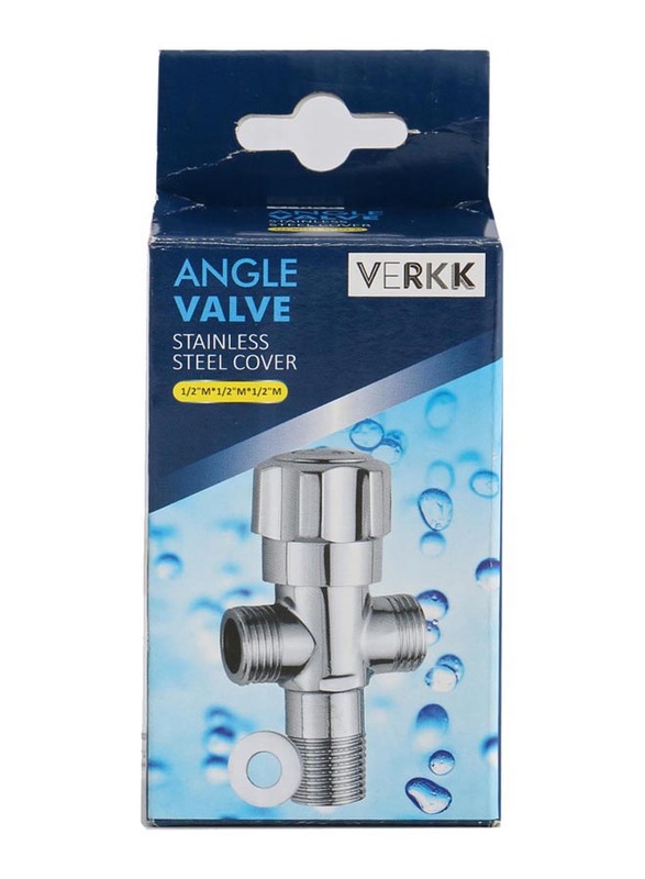 Verkk Angle Valve Material Brass Chrome Plastic Handle Stainless Steel Cover, Silver