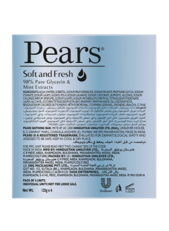 Pears Soft & Fresh Soap Bar, 4 x 125g