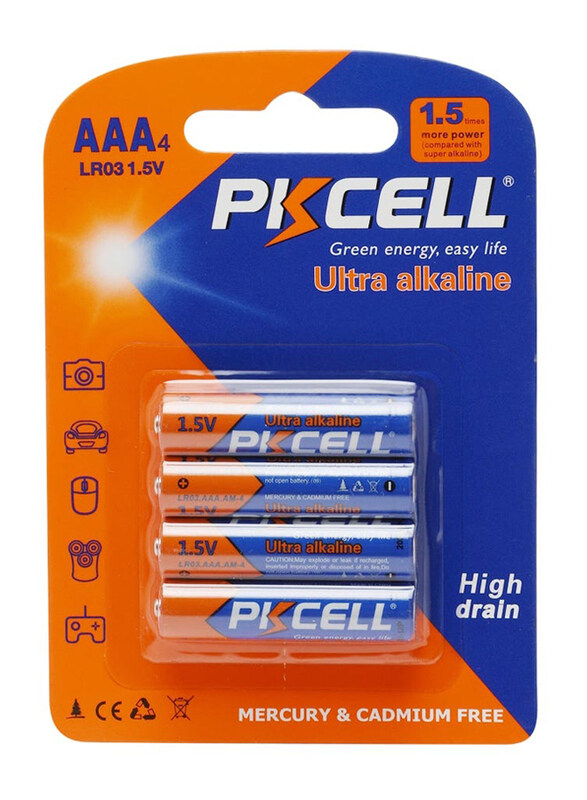 

Pkcell Ultra Alkaline High Drain AAA4 Battery Set, 4 Pieces, Multicolour