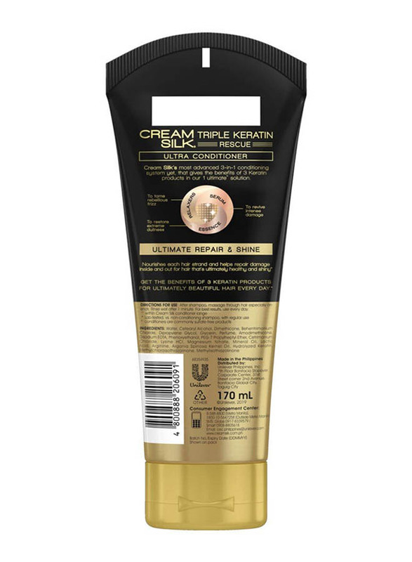 Cream Silk Triple Keratin Rescue Ultimate Repair & Shine Ultra Conditioner for Damaged Hair, 170ml