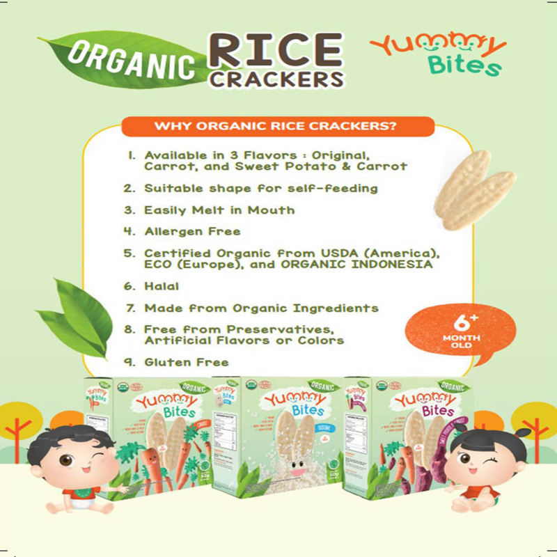 Yummy Bites Organic Rice Cracker Original Flavor, 6+ Months, 50g
