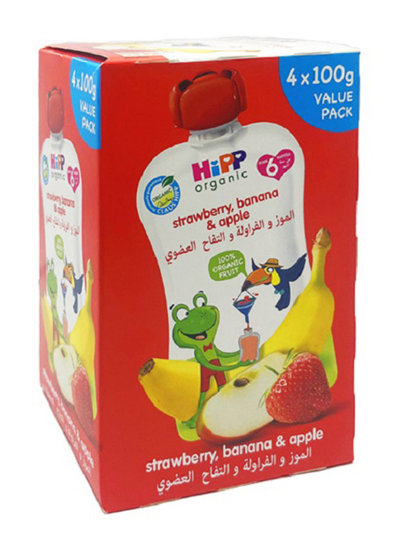 Hipp Organic Apple Strawberry & Banana Puree, 4 x 100g