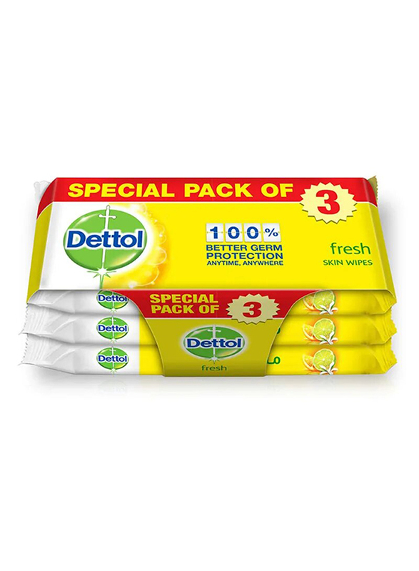 Dettol Fresh Antibacterial Skin Wipes, 3 x 10 Wipes