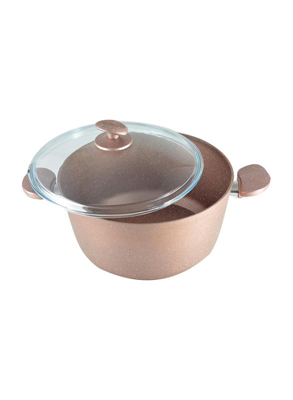 Home Maker 28cm Round Granite Casserole with Lid, Rose Gold