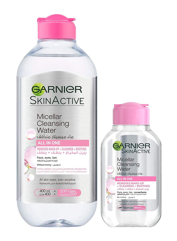 Garnier Face Eyes Lips Classic Micellar Cleansing Water, 400 + 100ml, Clear