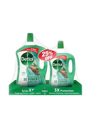 Dettol Pine Antibacterial 3x Power Floor Cleaner, 3 Liters + 1.8 Liters, 2 Pieces