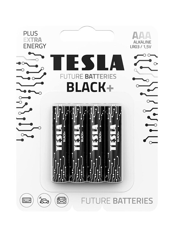 

Tesla AAA Alkaline Plus Extra Energy Battery, 4 Pieces, Black