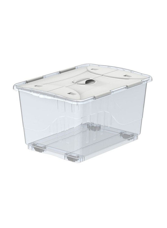 Cosmoplast Plastic Storage Box with Wheels and Lockable Lid, 55 Liters, Off White