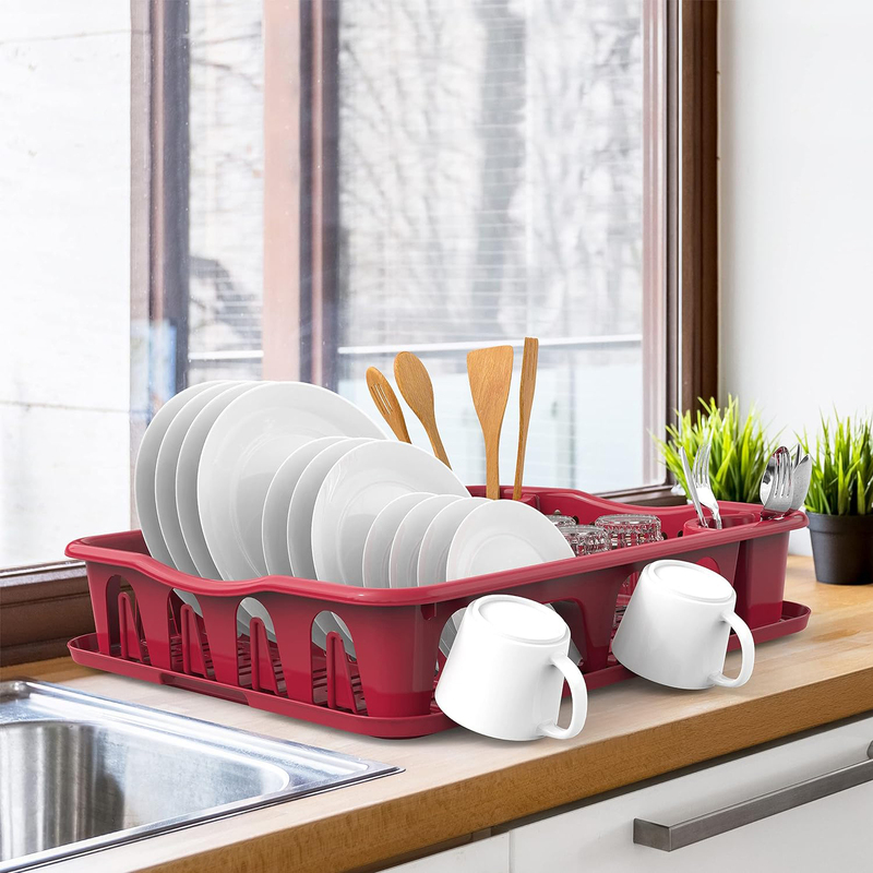 Cosmoplast Plastic Dish Drainer Rack Large with Detachable Drainboard, Off White