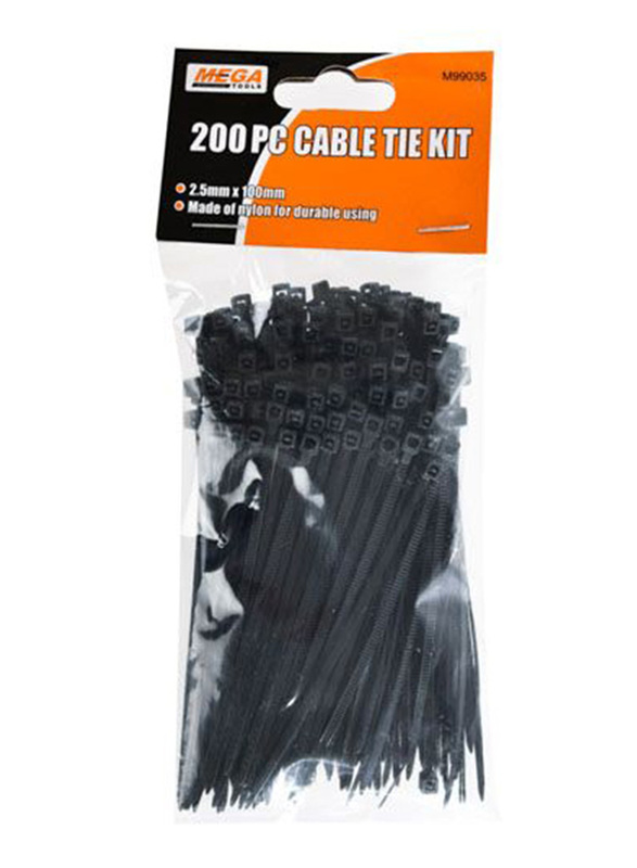 Mega Cable Tie lock Set, 50mm, 200 Pieces, Black