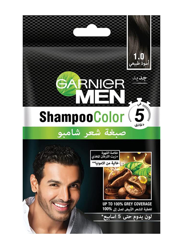 Garnier Men Shampoo Hair Color, 1.0 Natural Black, Black