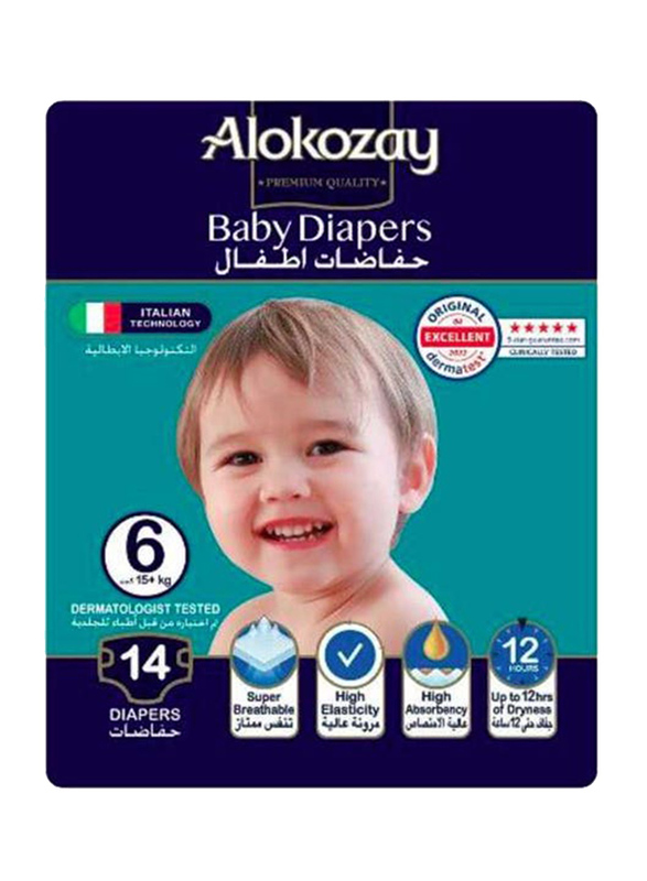 Alokozay Premium Baby Diapers, Size 6, 15+ kg, 14 Count