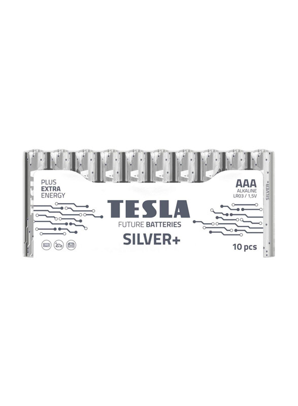 

Tesla AAA Alkaline Plus Extra Energy Battery, 10 Pieces, Silver