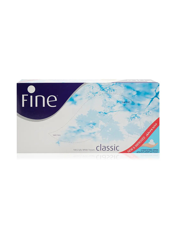 Fine Classic 2 Ply White Facial Tissues - 100 Pieces