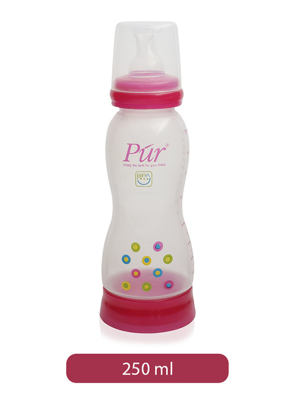 Pur Anti-Colic BPA Free Nipple Baby Feeding Bottle 250ml, Red/Clear