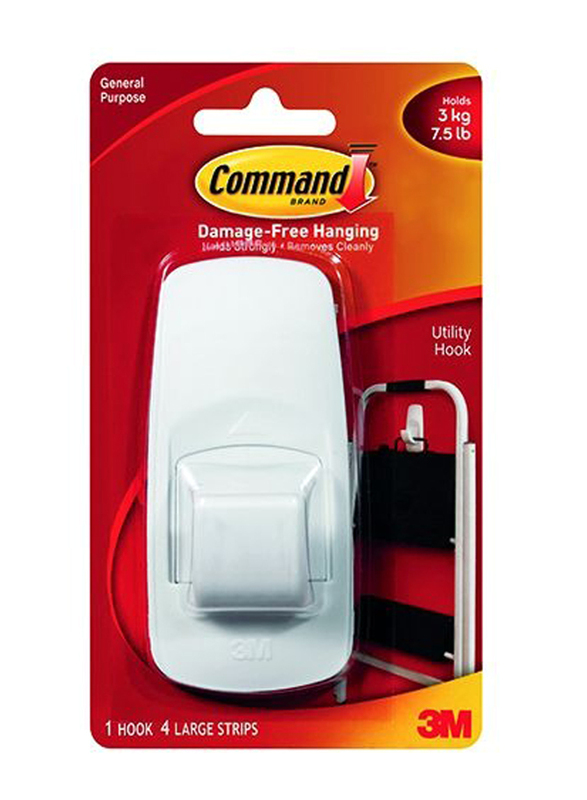 3M Command Adhesive Jumbo Hook with Command Strips, White