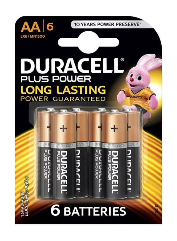 

Duracell Plus Power Type AA Alkaline Batteries, 6 Pieces, Black/Gold