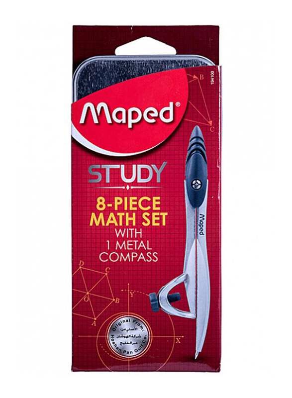 Maped 8 Piece Math Geometry Set, MD-194100, Grey/Silver