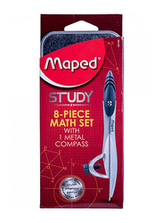 Maped 8 Piece Math Geometry Set, MD-194100, Grey/Silver