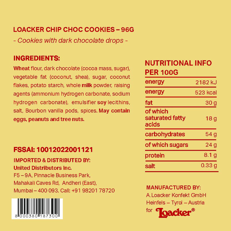 Loacker Chip Choc Cookies, 96g