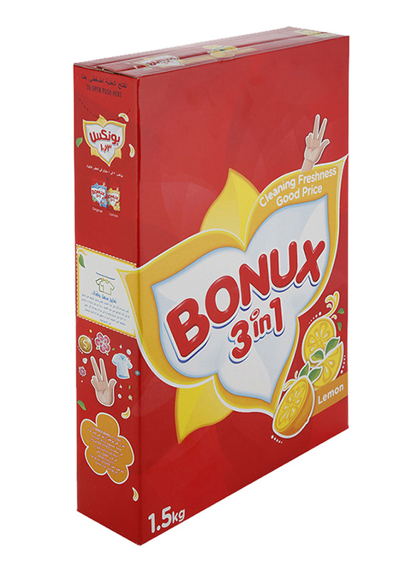 Bonux Lemon 3 in 1 Top Load Powder Detergent, 1 Piece, 1.5 Kg