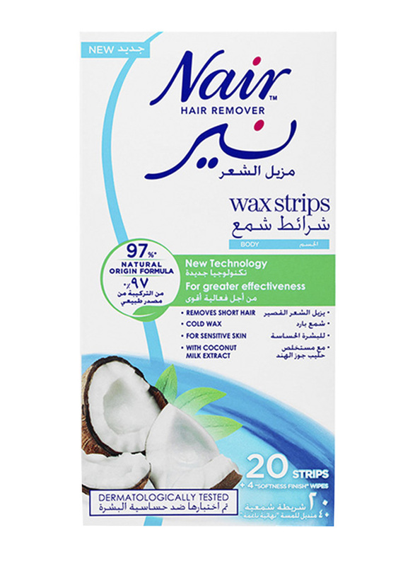 Nair Hair Remover Wax Strips with Coconut Milk Extract, 20 Strips