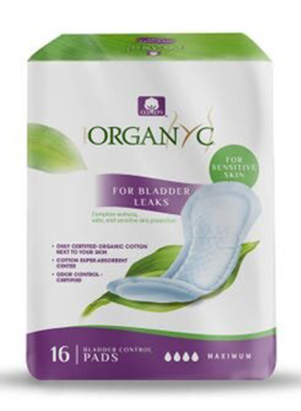 Organyc Light Incontinence Ultra-Maximum Pads for Bladder Leaks, 16 Pieces