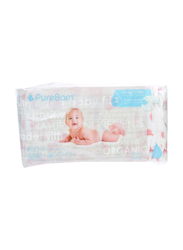 Pureborn Nappy Pant, Size 2, 3-6 Kg, 32 Count