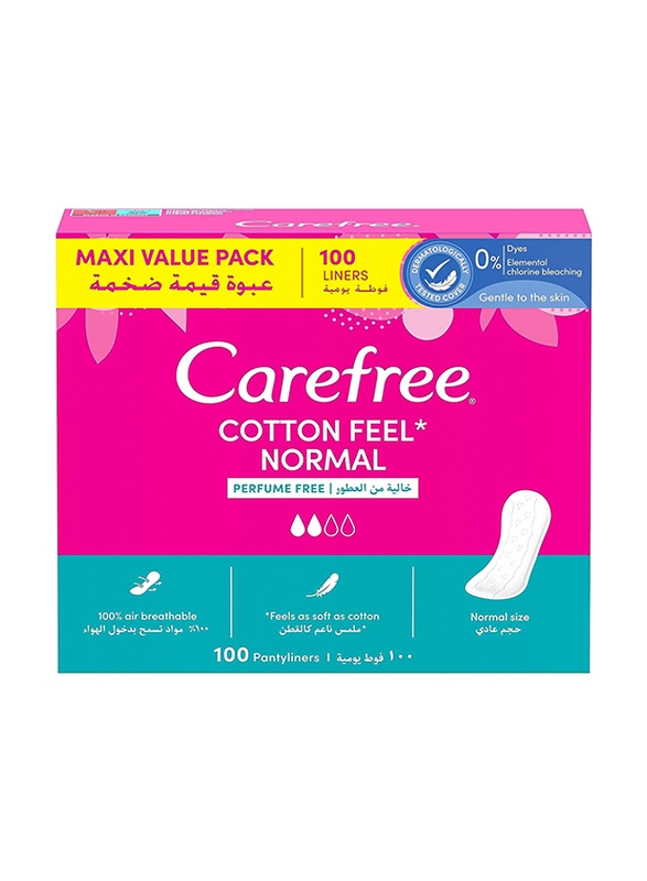 Carefree Cotton Feel Perfume Free Panty Liners, 100 Piece