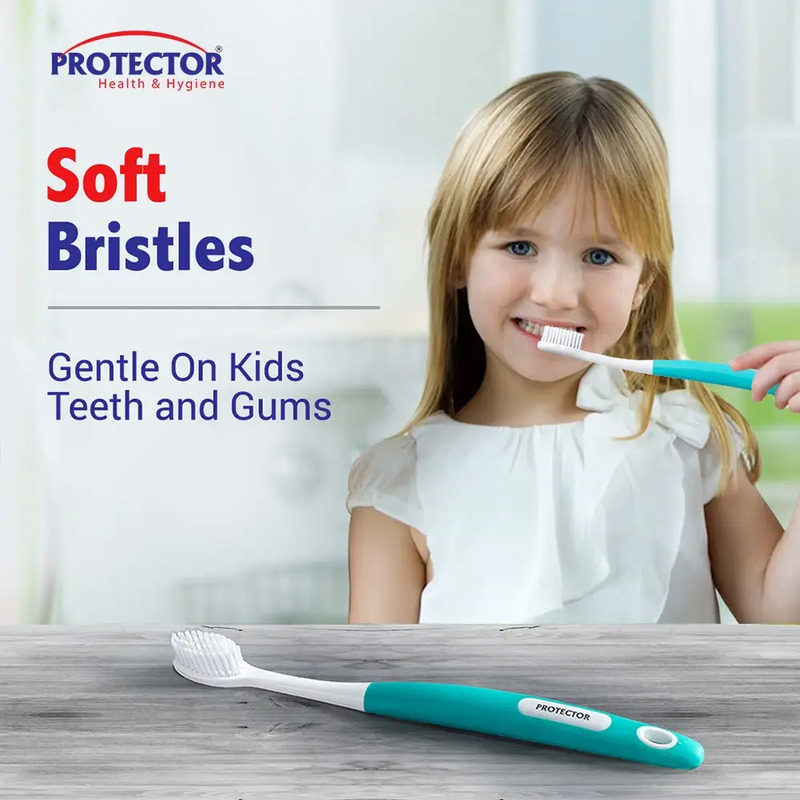 Protector Antiviral & Antibacterial Toothbrush for Kids Extra Soft Bristles, White/Blue