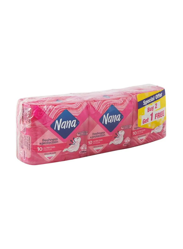 Nana Freshness & Protection Ultra Thin Regular Normal Wings, 3 x 10 Sheets