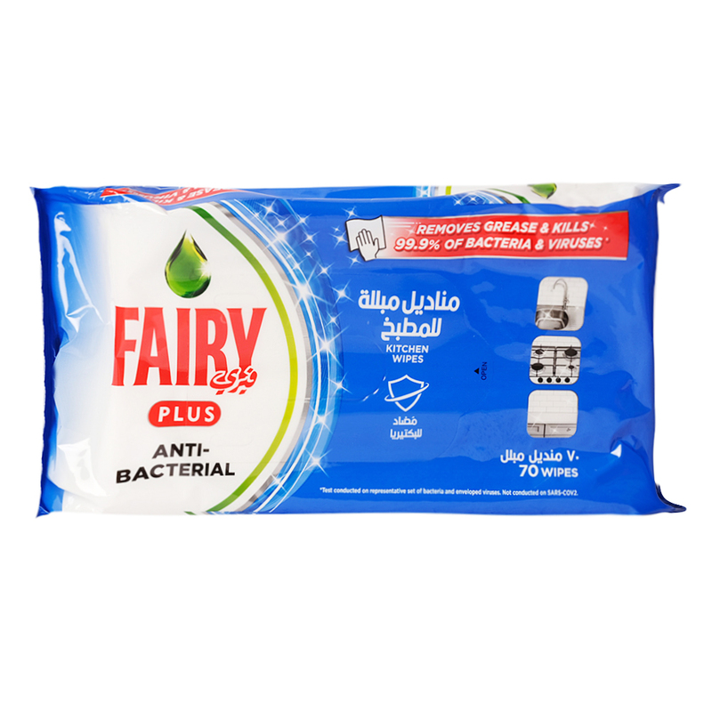 Fairy Plus Antibacterial Kitchen Wipes, 70 Pieces