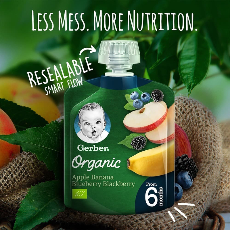 Gerber Organic Apple, Banana, Blueberry & Blackberry, 90g